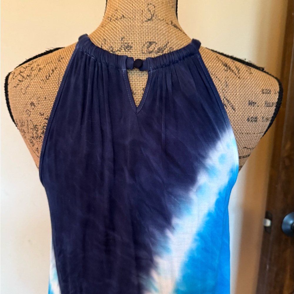 Blue and White Tie-Dye Women's Halter Top - Picture 6 of 9